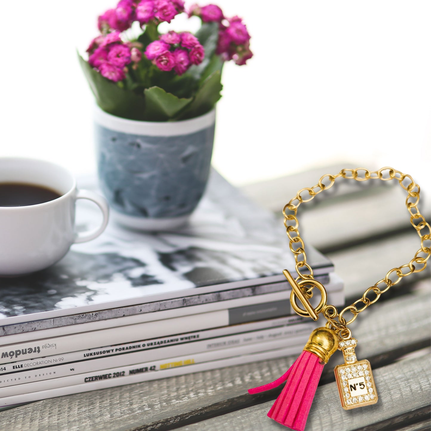 Pink Tassel Perfume Charm Bracelet