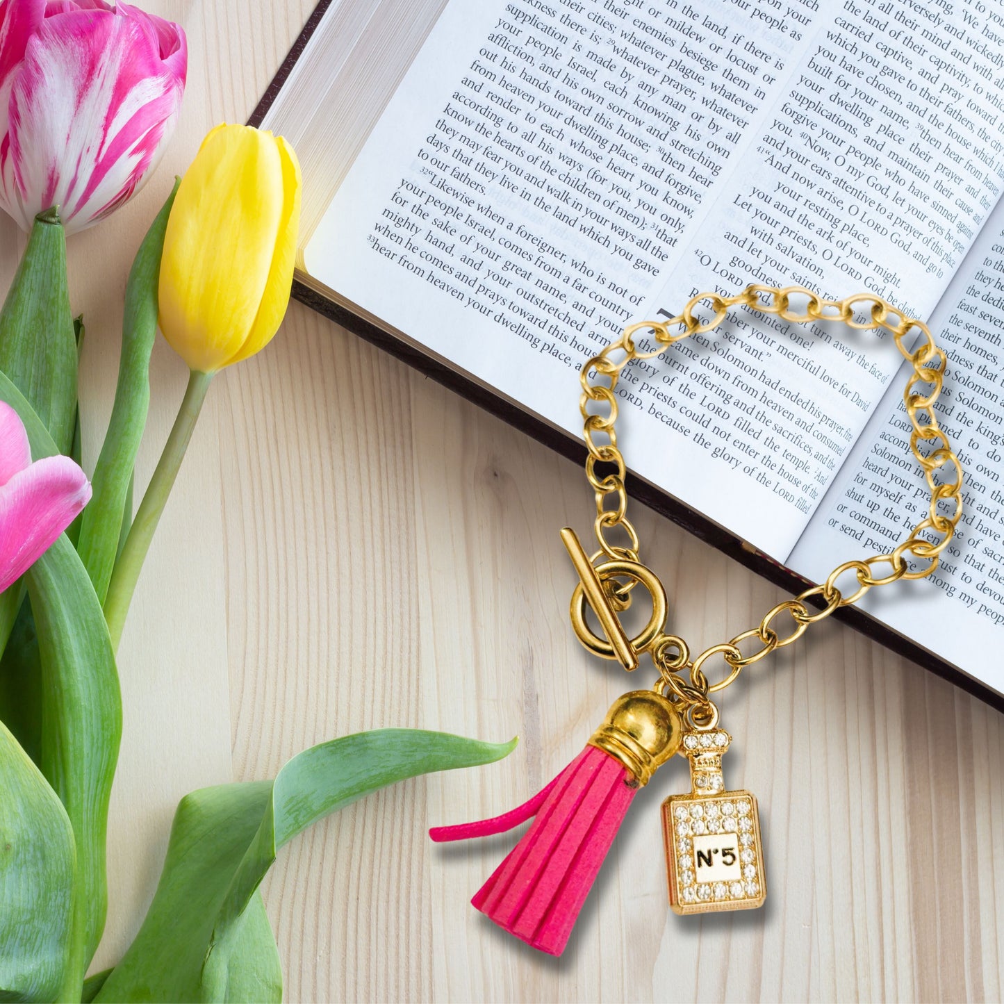 Pink Tassel Perfume Charm Bracelet