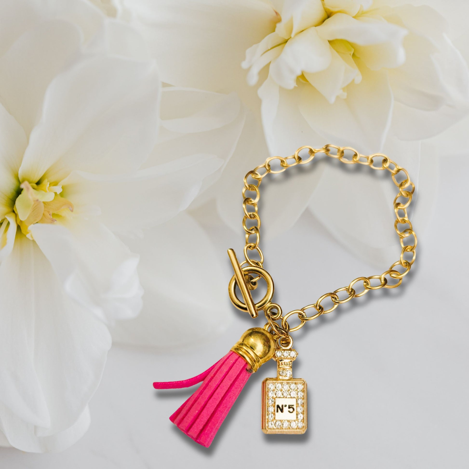 Pink Tassel Perfume Charm Bracelet