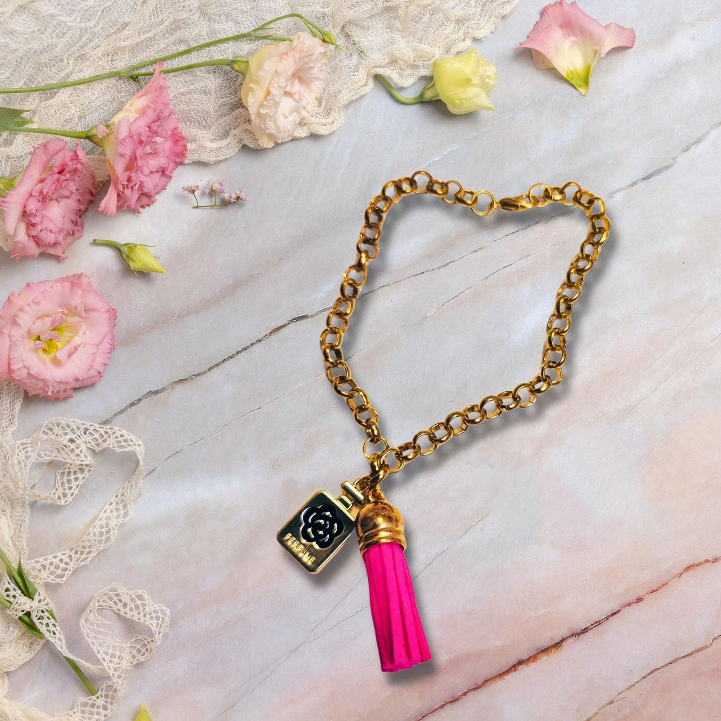 Pink Perfume Charm Bracelet