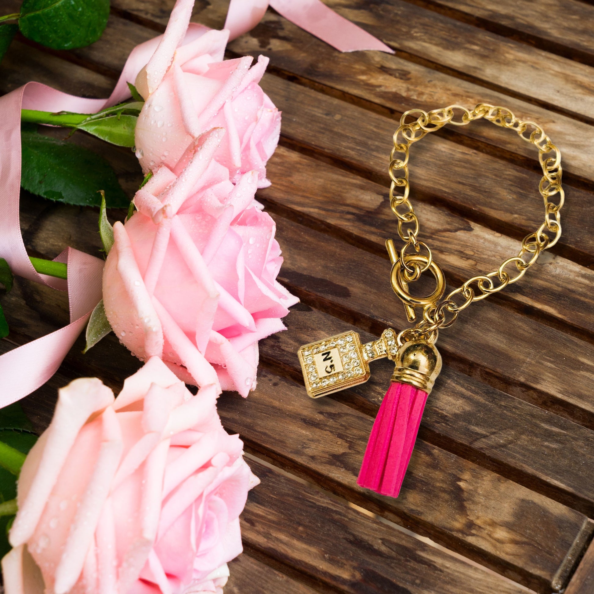 Pink Tassel Perfume Charm Bracelet