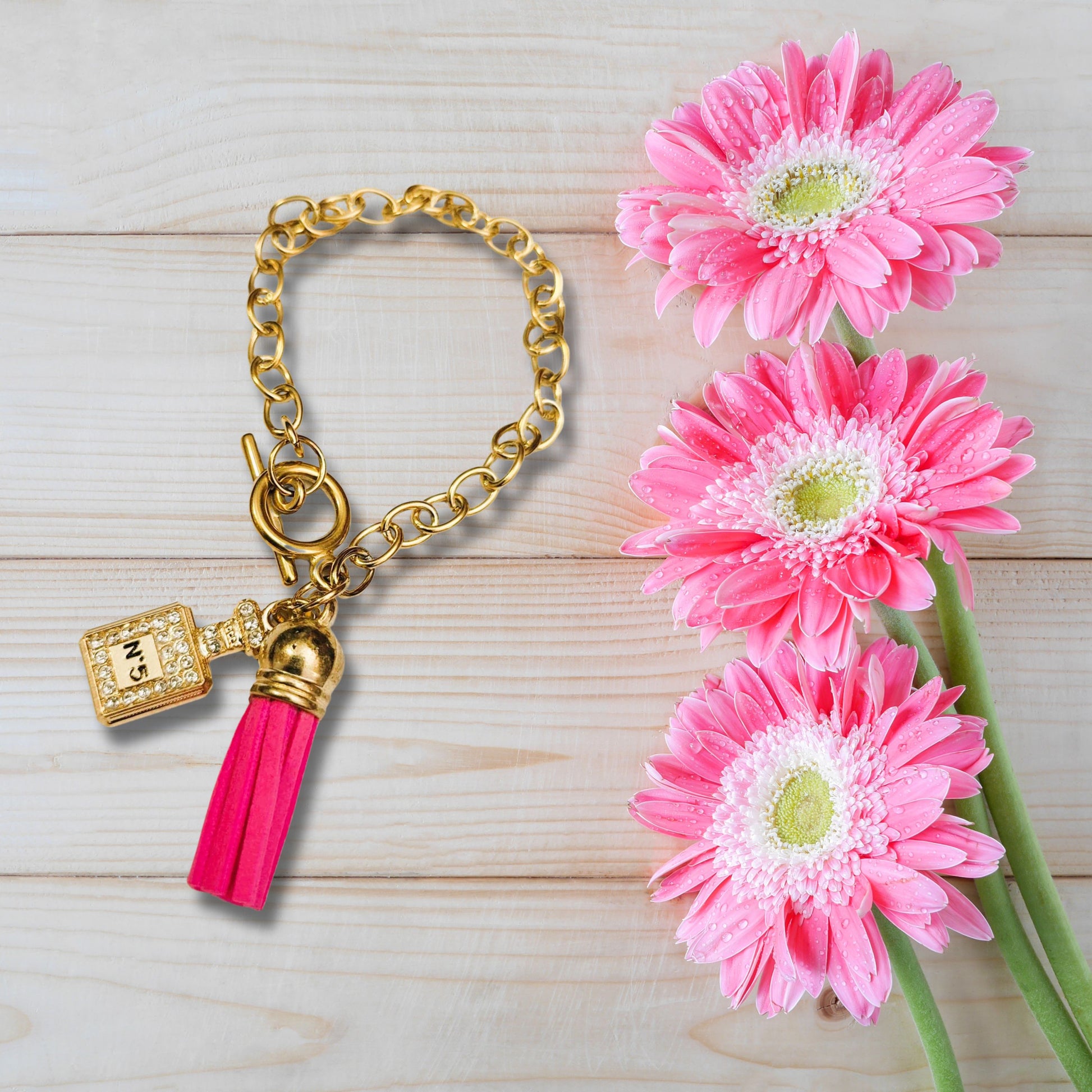 Pink Tassel Perfume Charm Bracelet