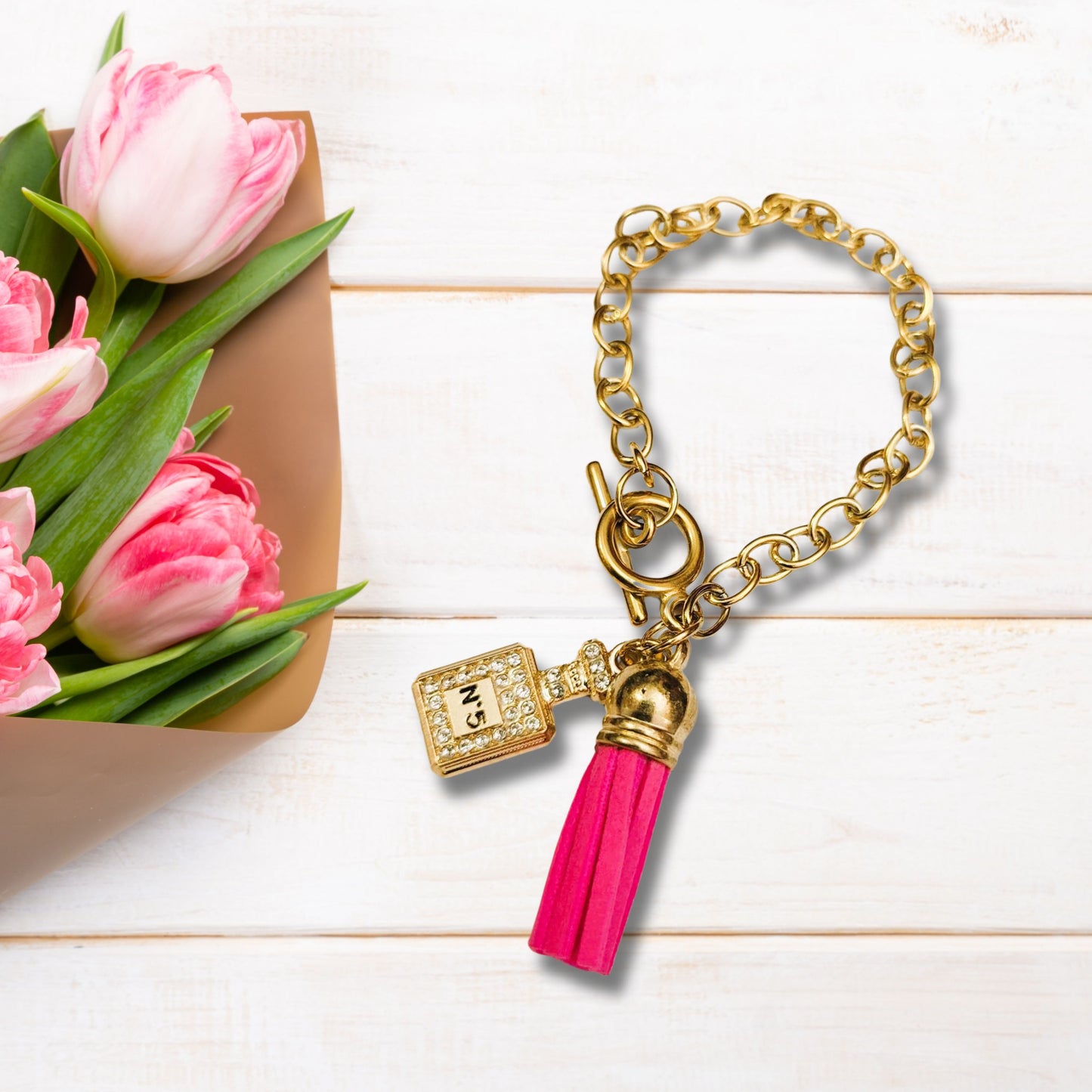 Pink Tassel Perfume Charm Bracelet