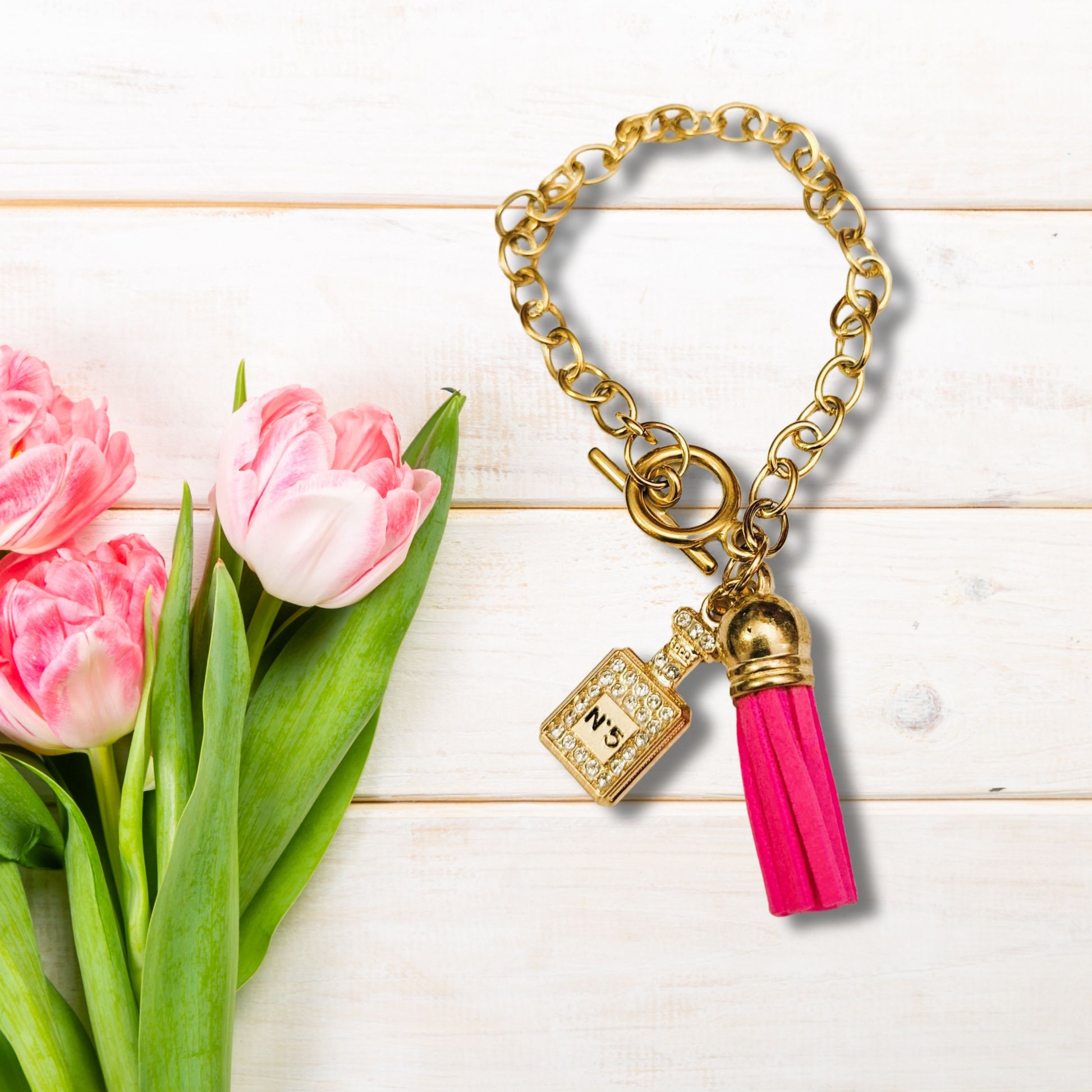 Pink Tassel Perfume Charm Bracelet