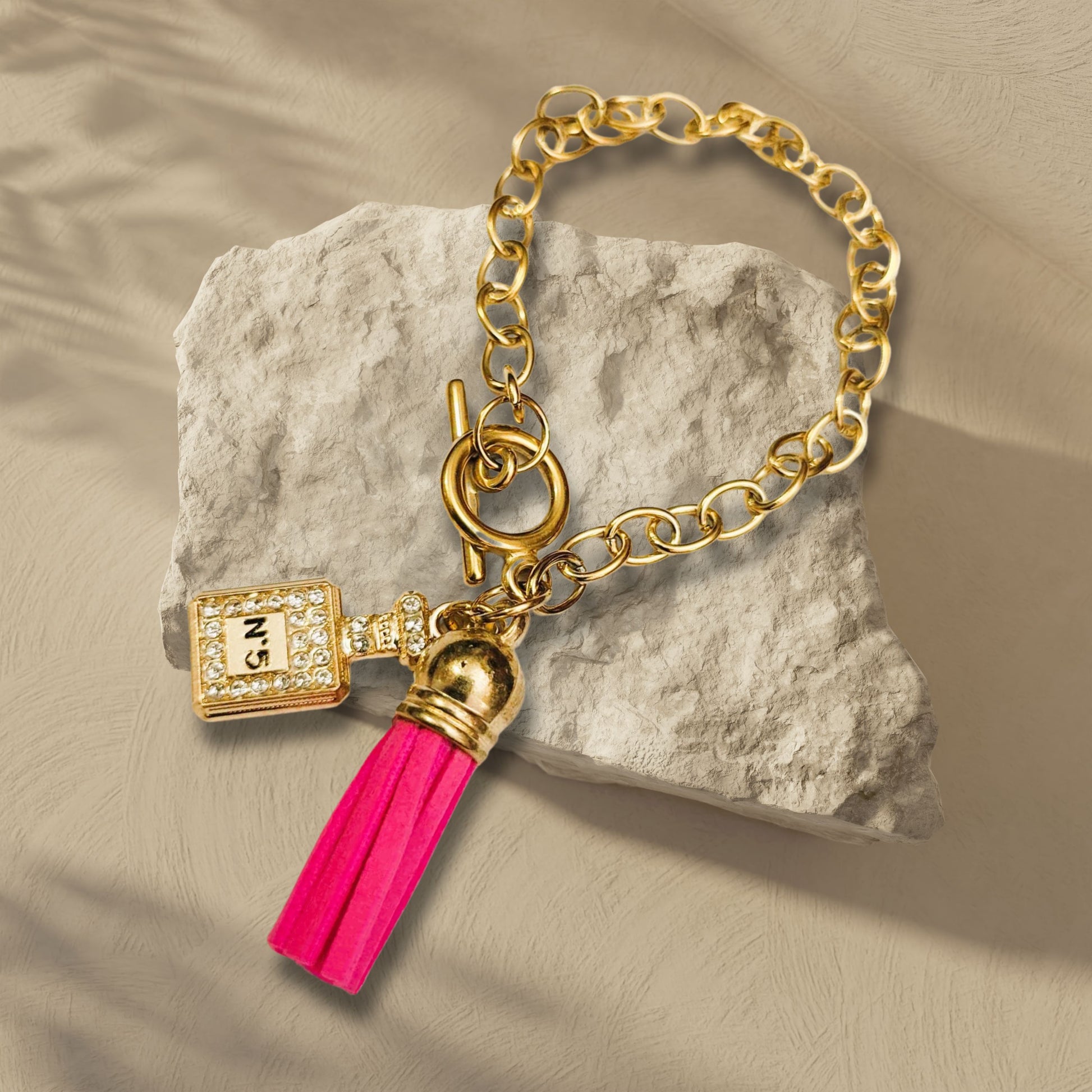 Pink Tassel Perfume Charm Bracelet