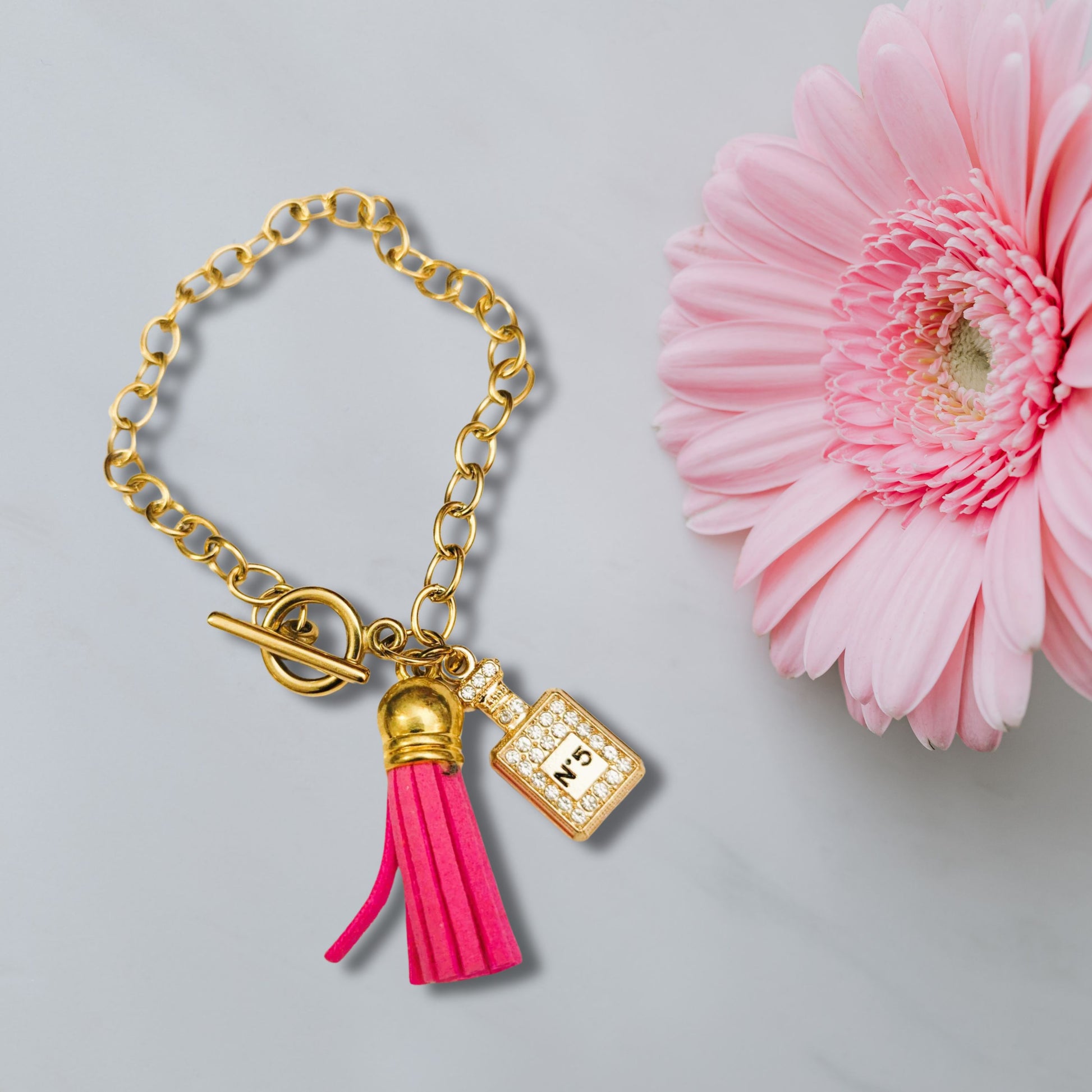 Pink Tassel Perfume Charm Bracelet