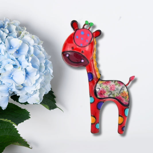 Red Cartoon Giraffe Brooch Pin