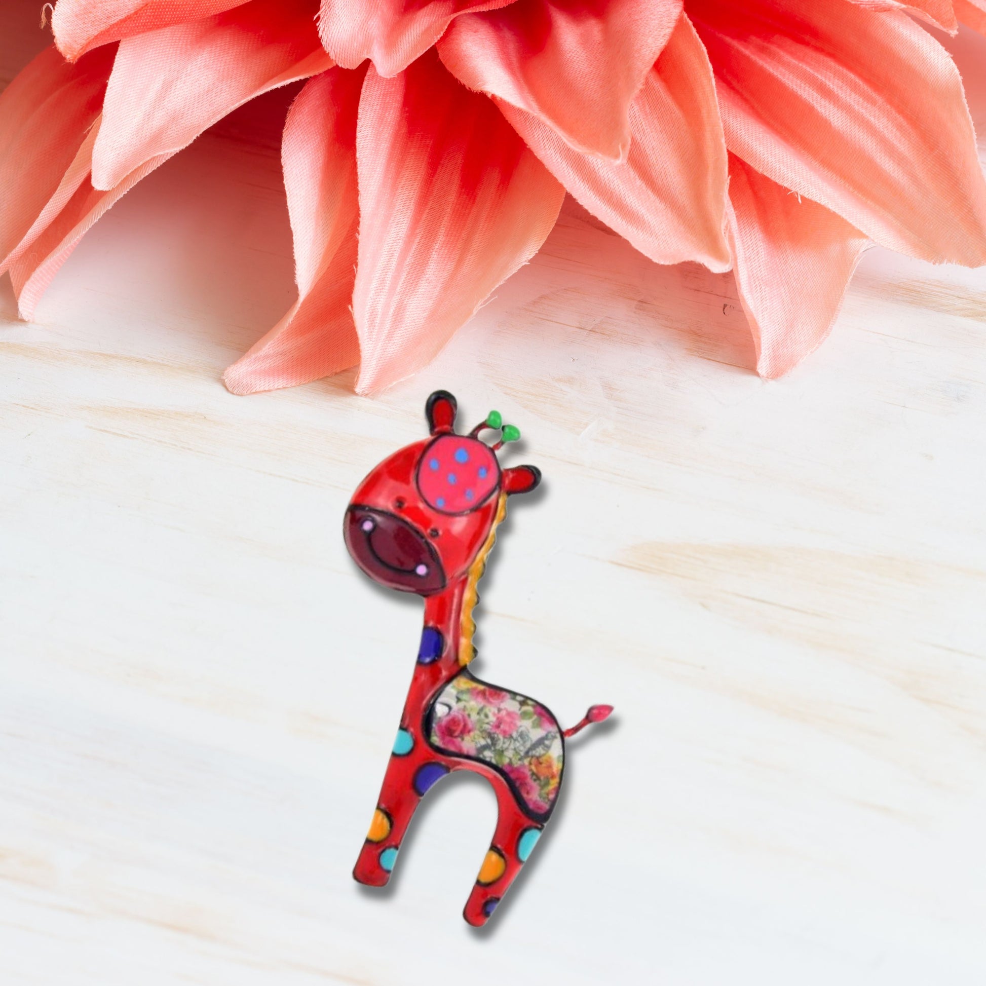 Red Cartoon Giraffe Brooch Pin