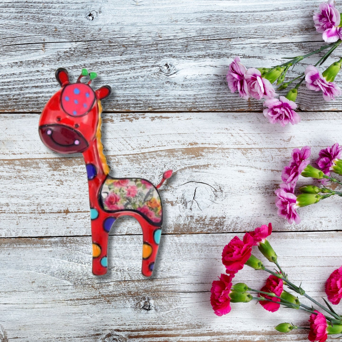 Red Cartoon Giraffe Brooch Pin