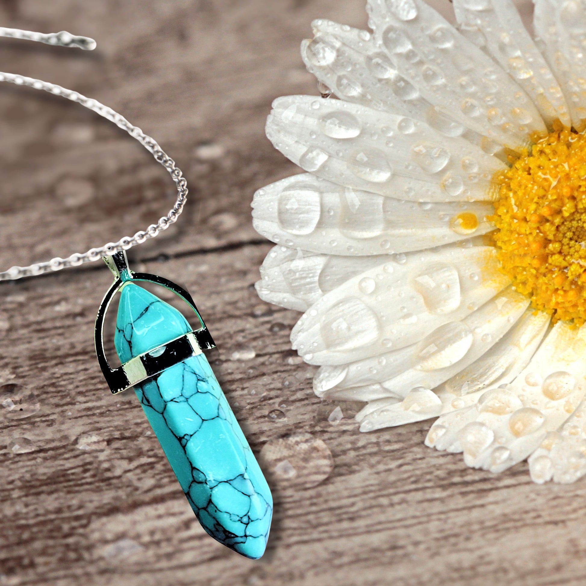 Natural Healing Turquoise Silver Plated Necklace