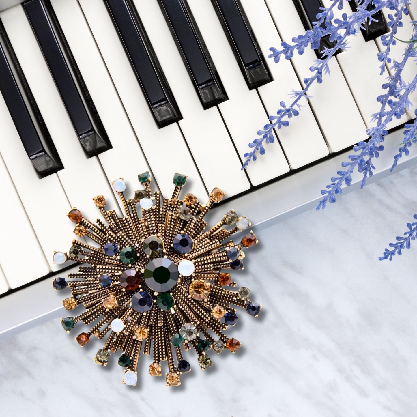 Rainbow Sunburst Rhinestone Brooch