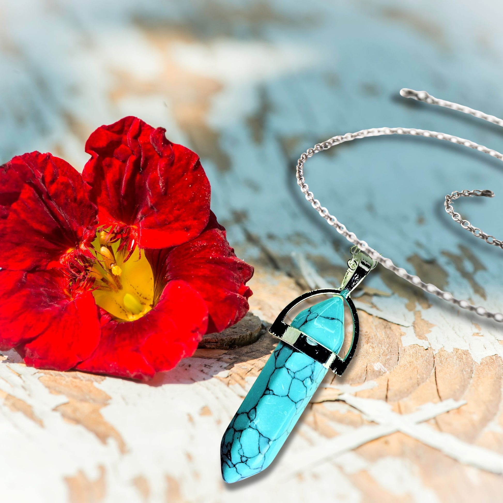 Natural Healing Turquoise Silver Plated Necklace