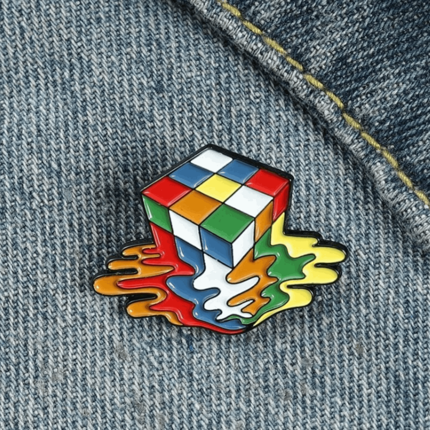 80's Rubix Cube Melted Design Metal Acrylic Fashion Brooch Pin