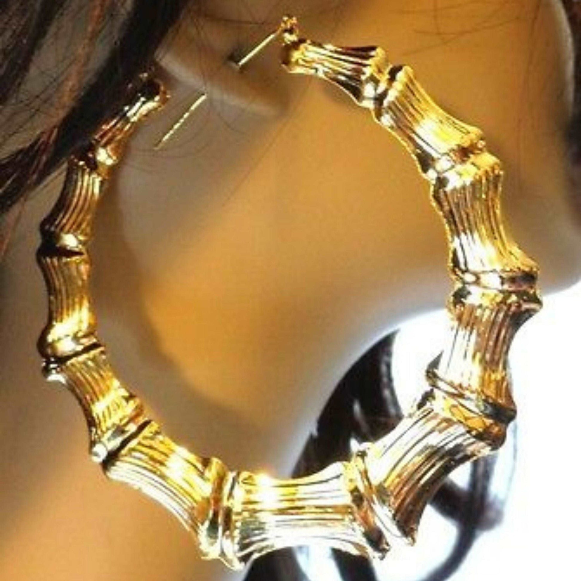 80's Gold Bamboo Metal Retro Hip Hop Club Culture Fashion Earrings