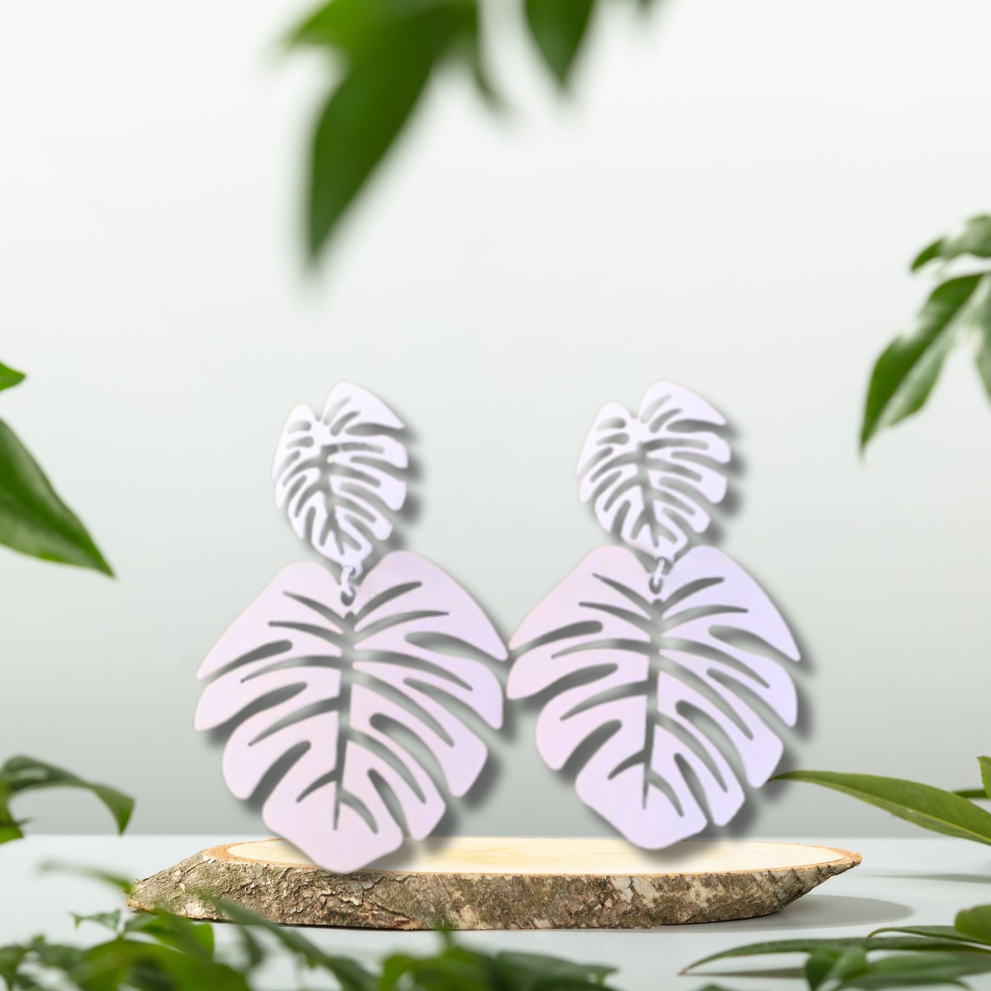 White Tropical Leaves Earrings