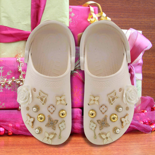 Luxury White & Gold Rhinestone Shoe Charms