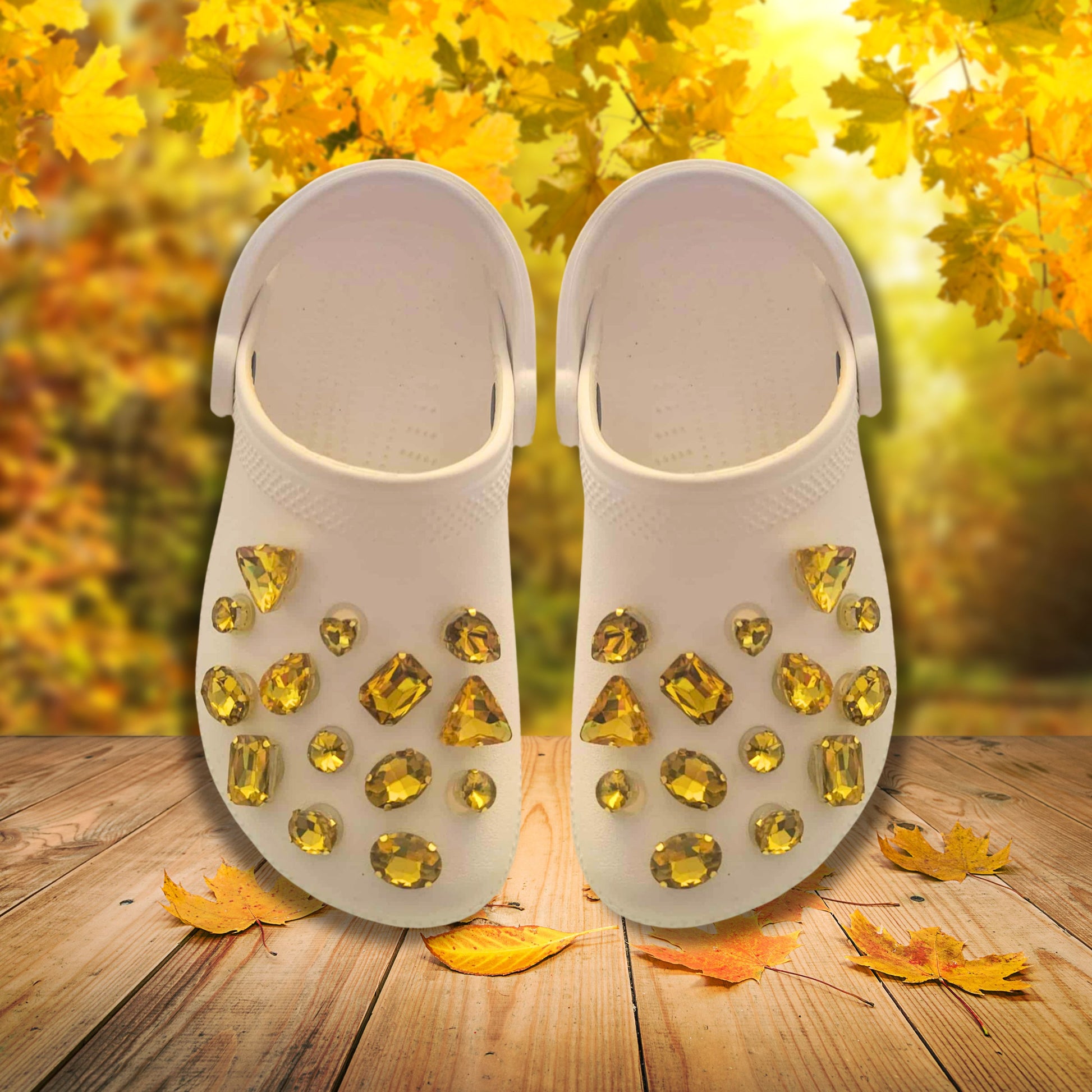 Luxury Gold Claw Yellow Glass Rhinestone Shoe Charms