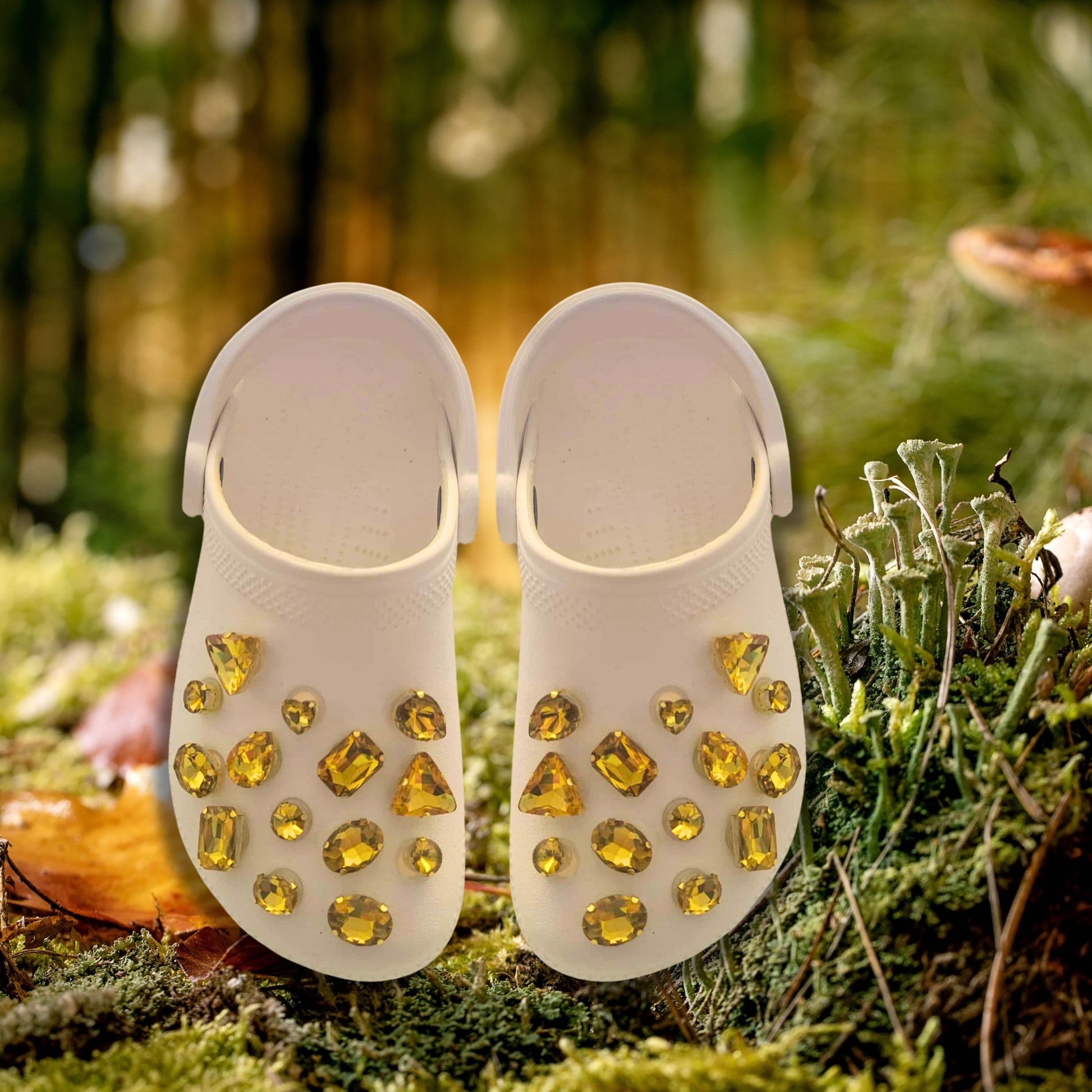 Luxury Gold Claw Yellow Glass Rhinestone Shoe Charms