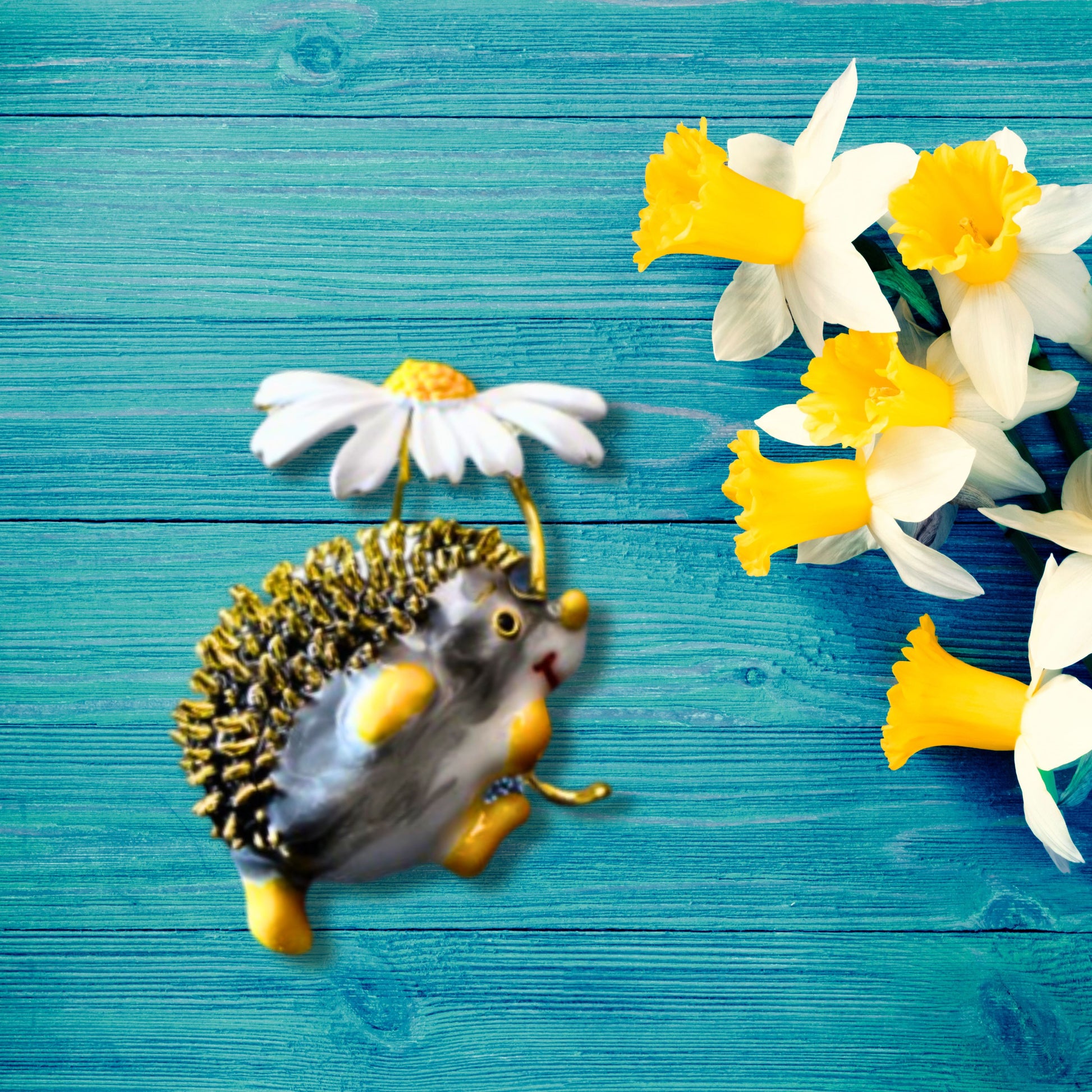 White Daisy Black Hedgehog Brooch