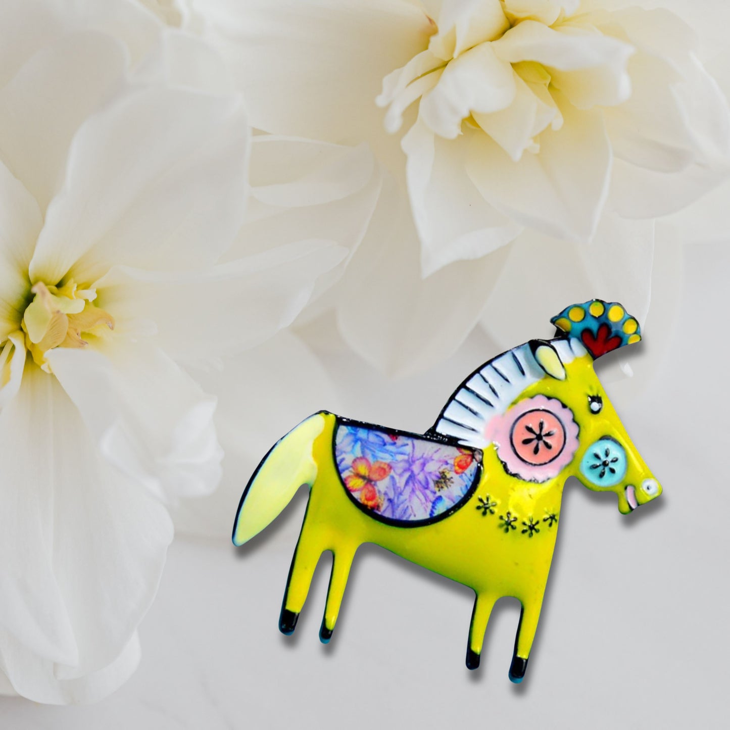 Yellow Abstract Horse Brooch Pin