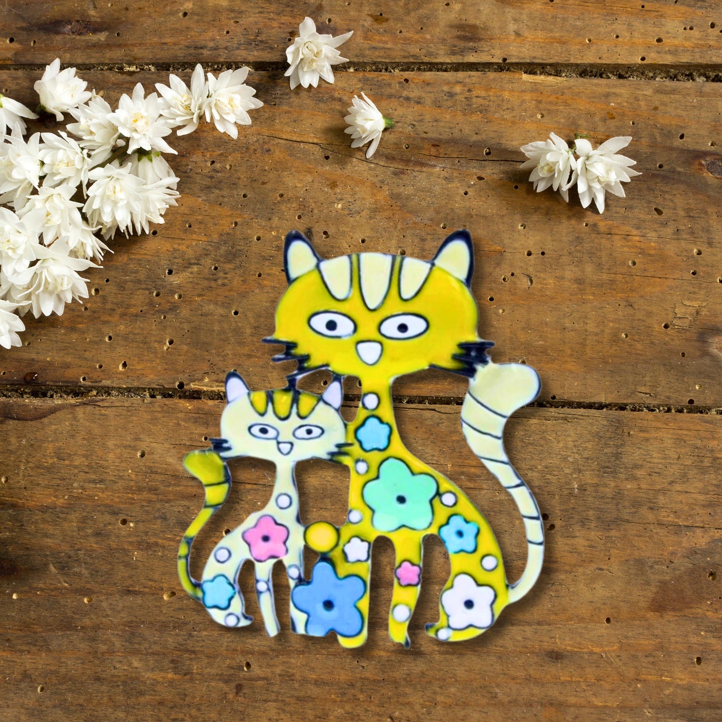 Abstract Yellow Cats Brooch Pin