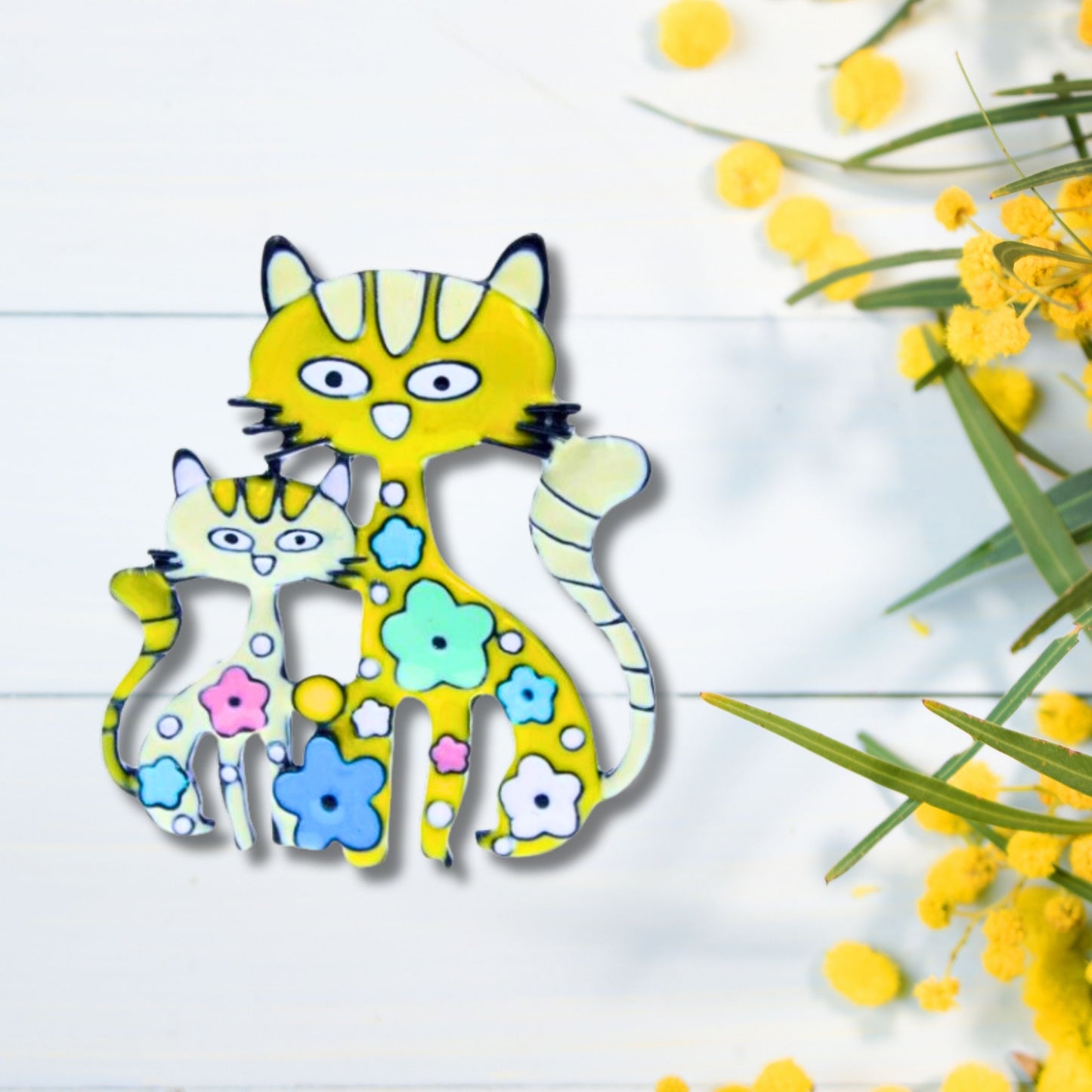 Abstract Yellow Cats Brooch Pin