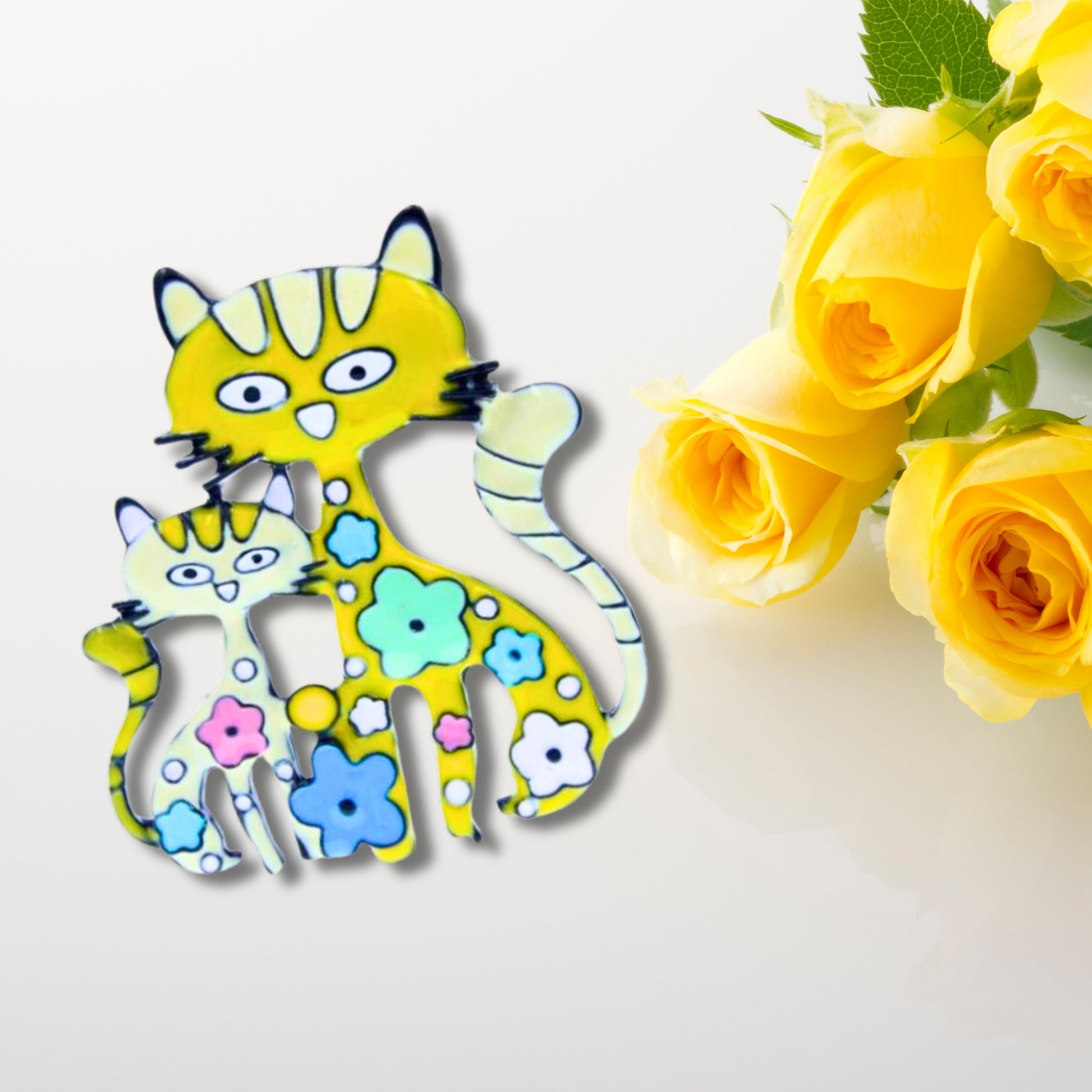 Abstract Yellow Cats Brooch Pin