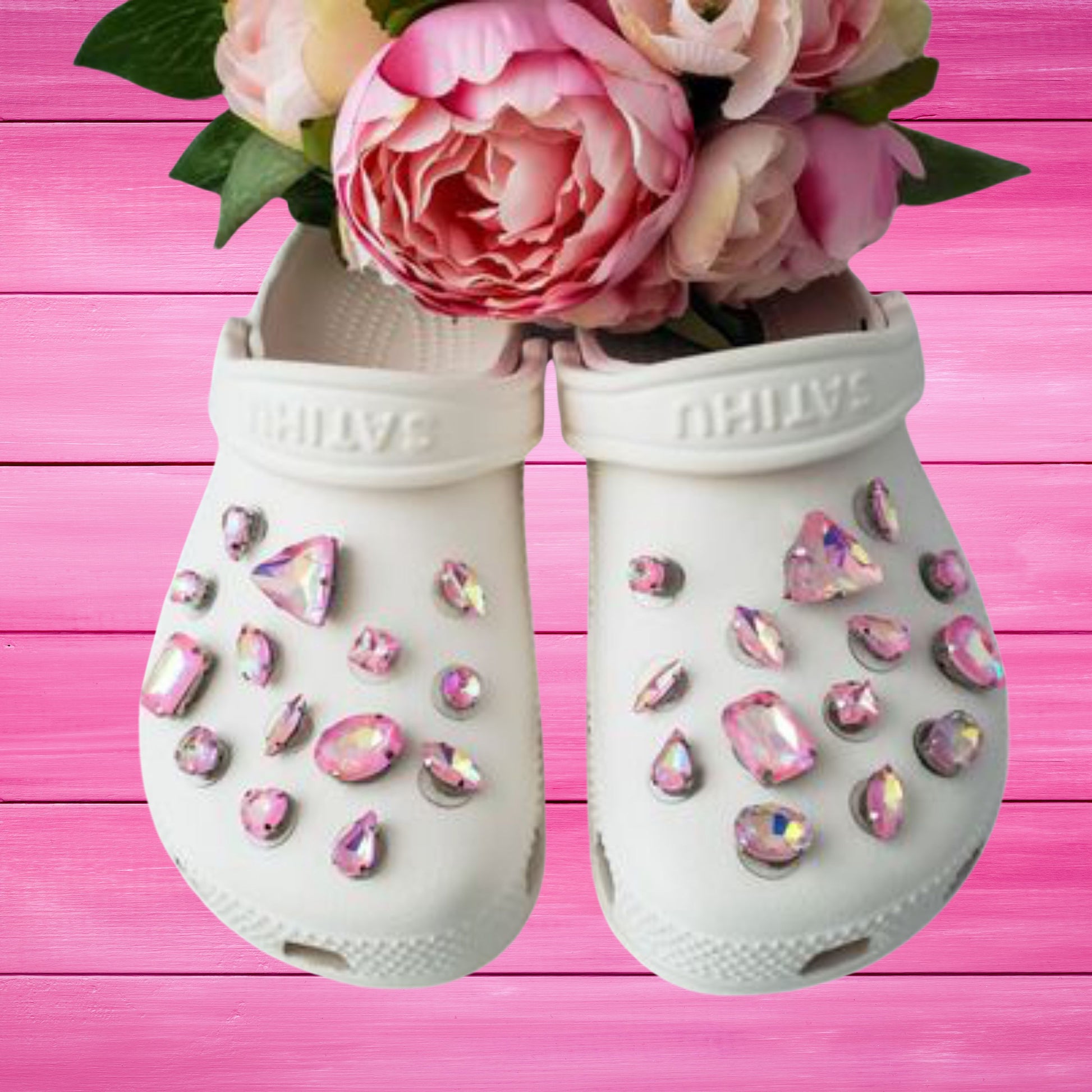 Crocs Charms Pink Iridescent Glass Rhinestone Shoe Charms