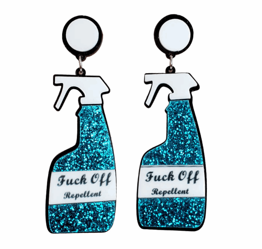 Blue F*ck Off Sparkly Retro Multicolored Statement Fashion Earrings