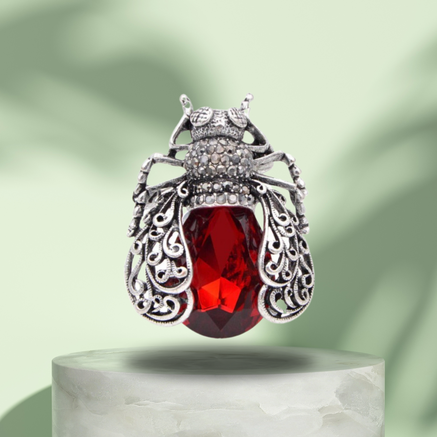Red Crystal Rhinestones Beetle Fashion Brooch Pin