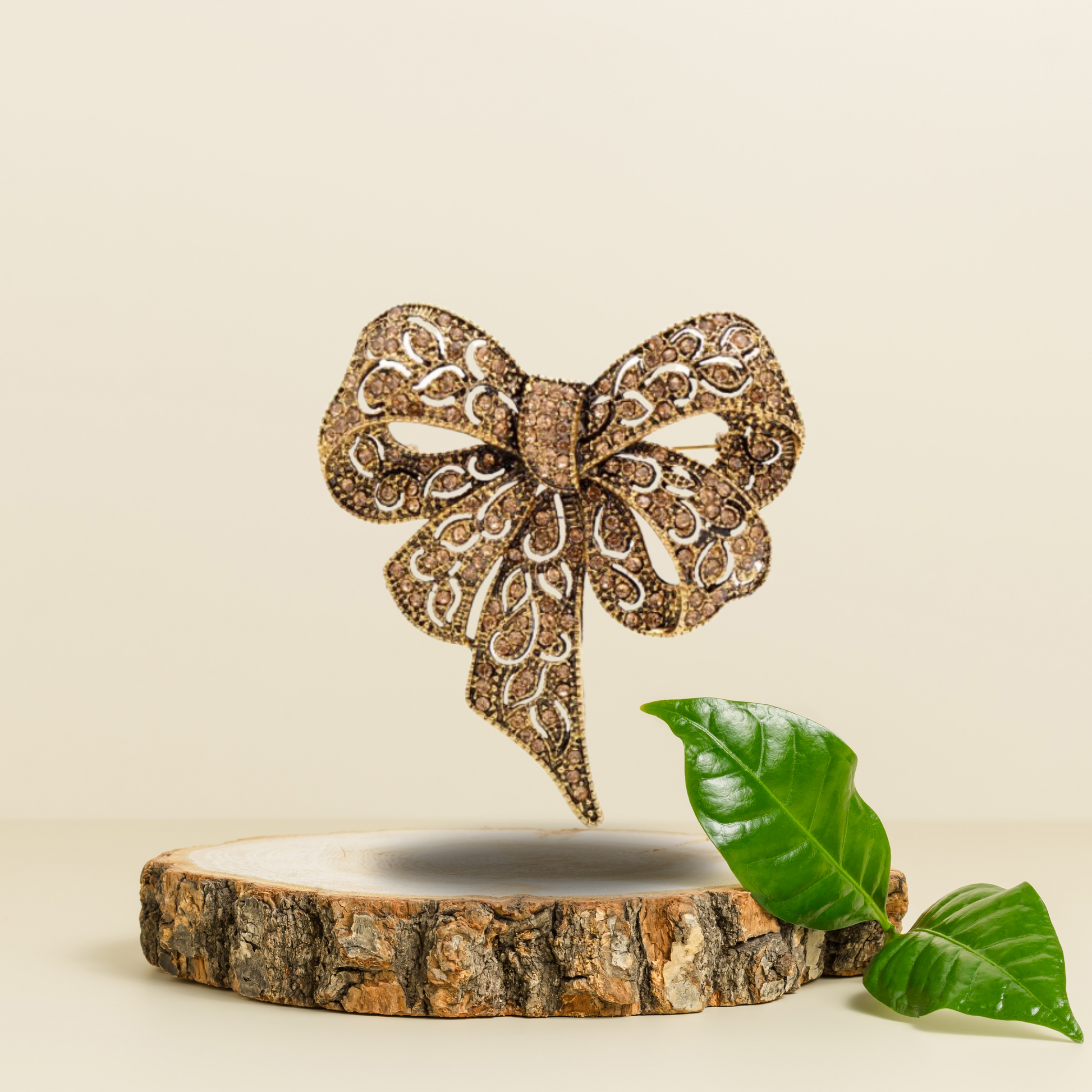 Champagne Gold Bow Brooch