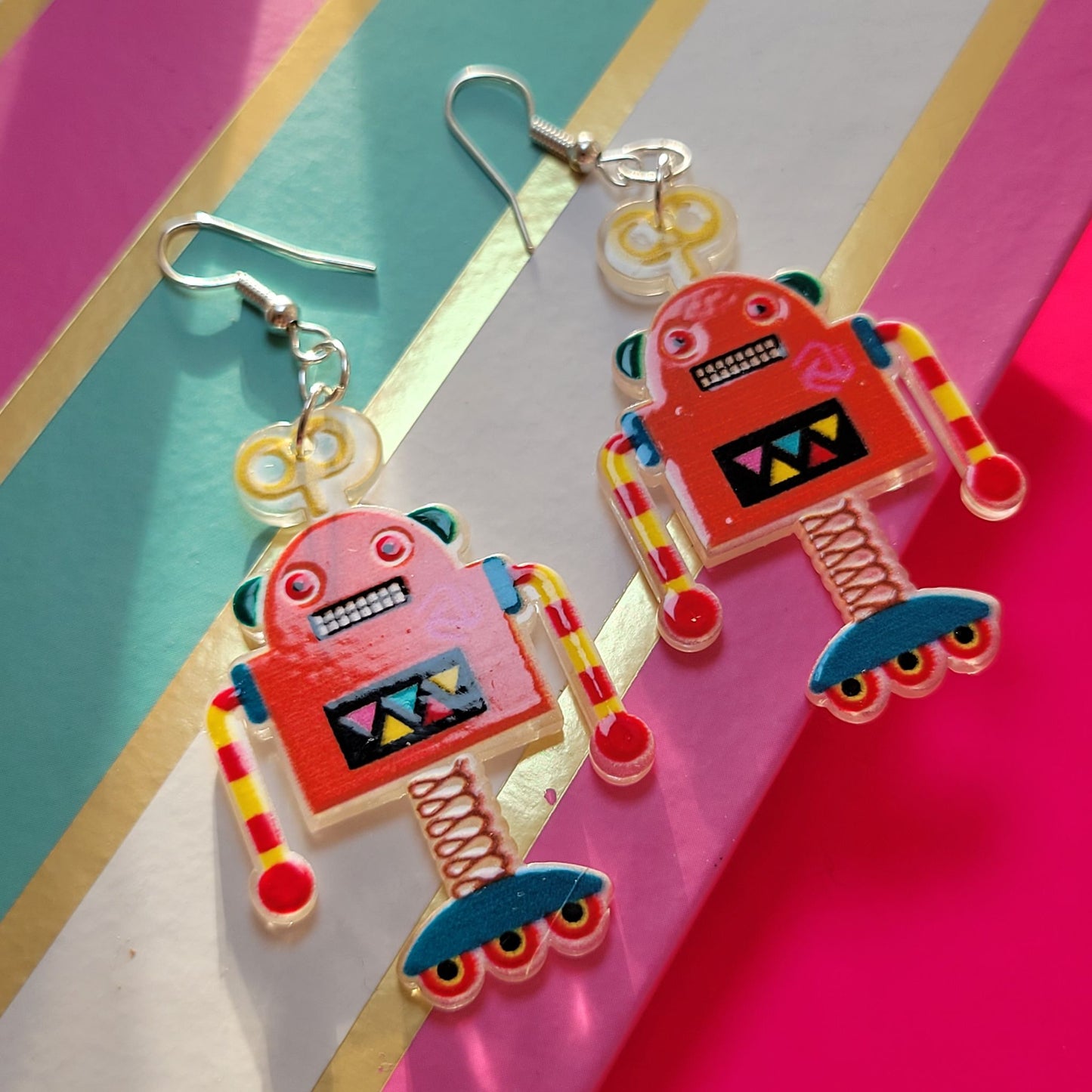 Retro Vintage 80's Robot Design Colorful Fashion Earrings