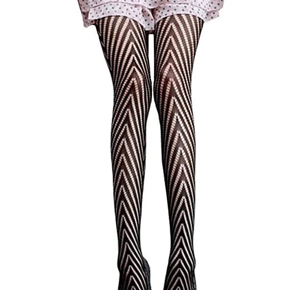 Fashion Pantyhose Black Knitted Zigzag Design (One Size Fits All)