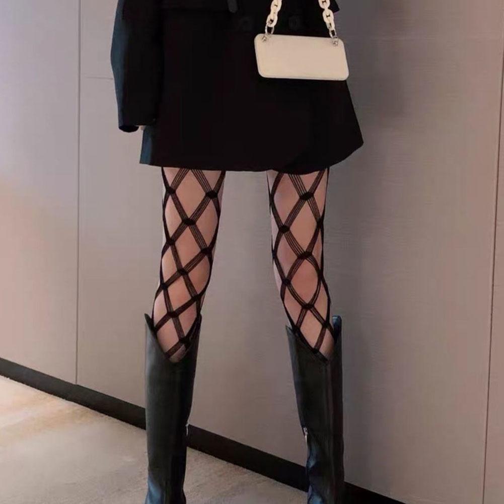 Fashion Pantyhose Black Knitted Diamond Pattern (One Size Fits All)
