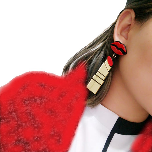 Red Lipstick Club Culture Bold Loud Statement Fashion Acrylic Earrings