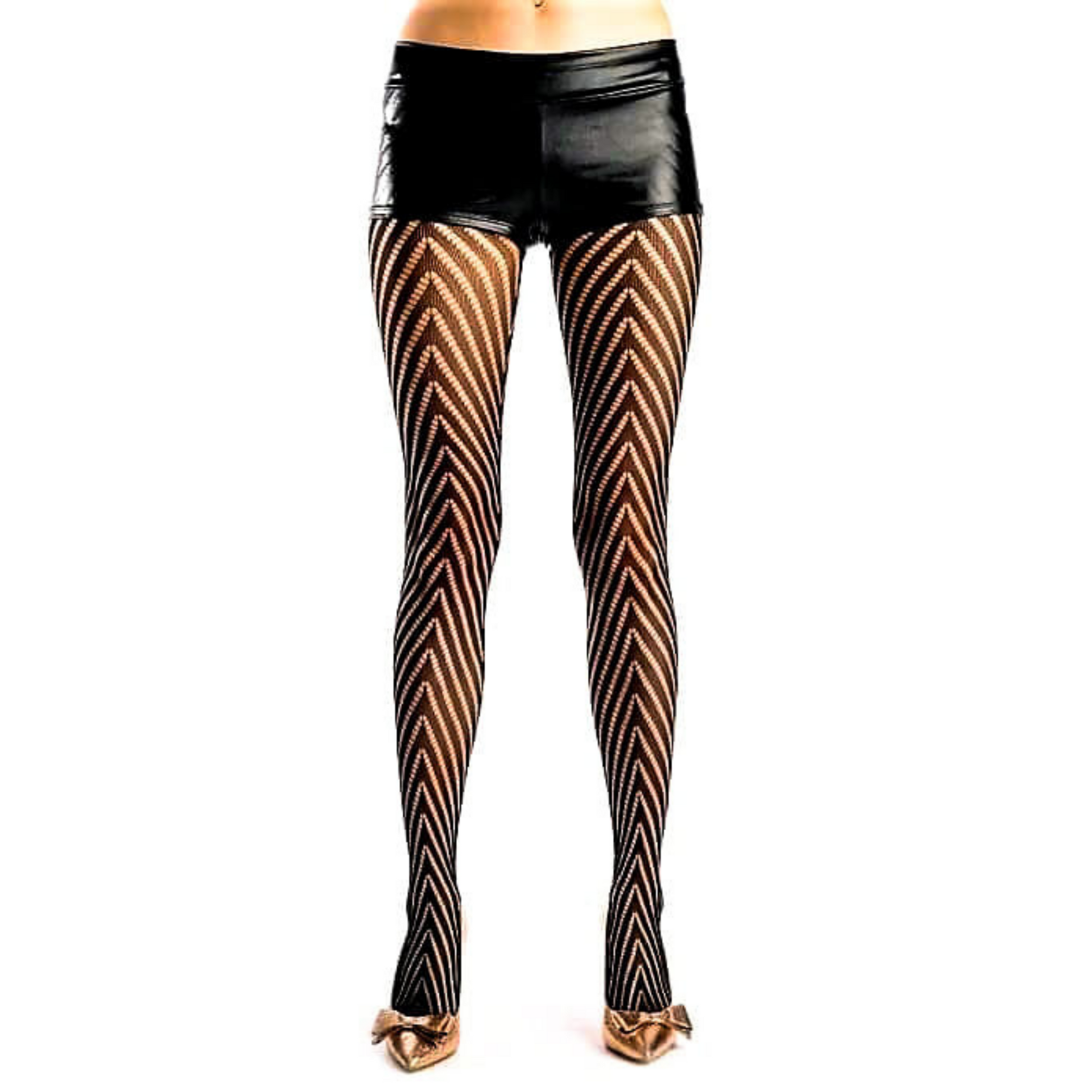 Fashion Pantyhose Black Knitted Zigzag Design (One Size Fits All)