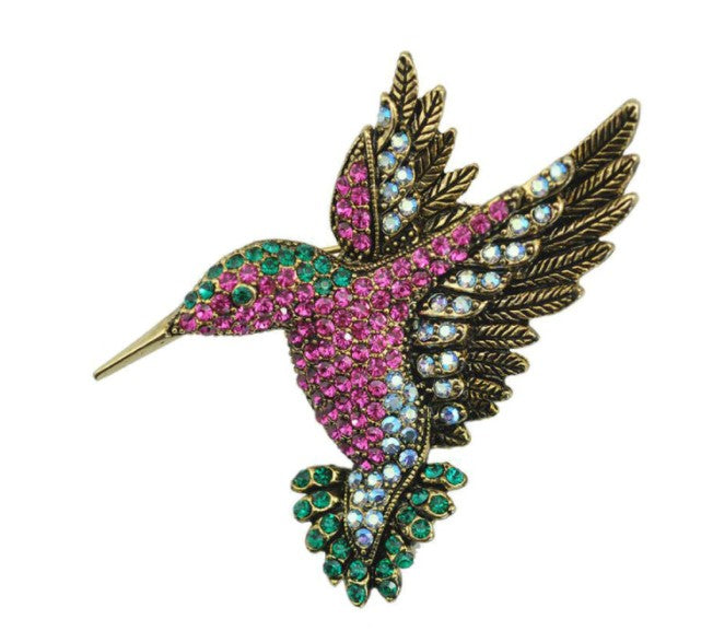 Purple Crystal Hummingbird Rhinestones Metal Fashion Brooch Pin