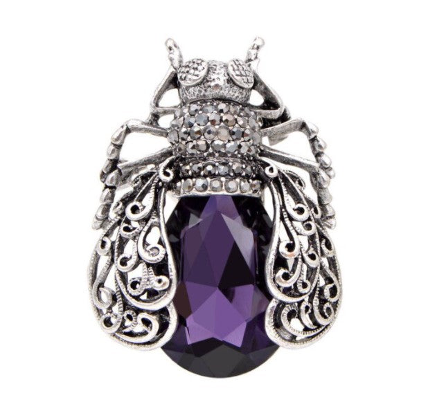 Purple Crystal Beetle Rhinestones And Metal Fashion Brooch Pin