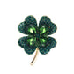 Green Four Leaf Clover Crystal Rhinestones Metal Fashion Brooch Pin