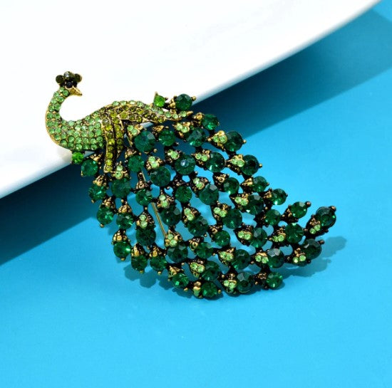 Green Rhinestones Metal Glass Crystal Design Fashion Brooch Pin