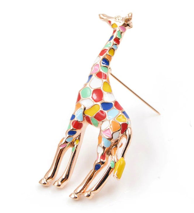 80's Design Multicolored Giraffe Metal Enamel Fashion Brooch Pin