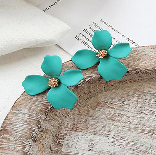 Green Vacation Flower Hibiscus Statement Earrings
