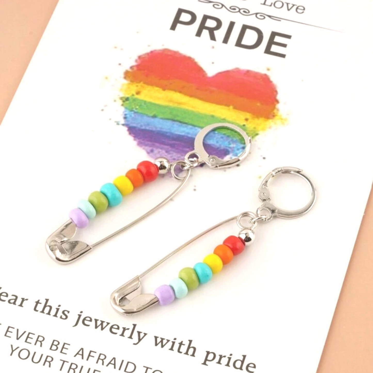 Pride Love is Love Rainbow Colorful Safety Pin Fashion Earrings