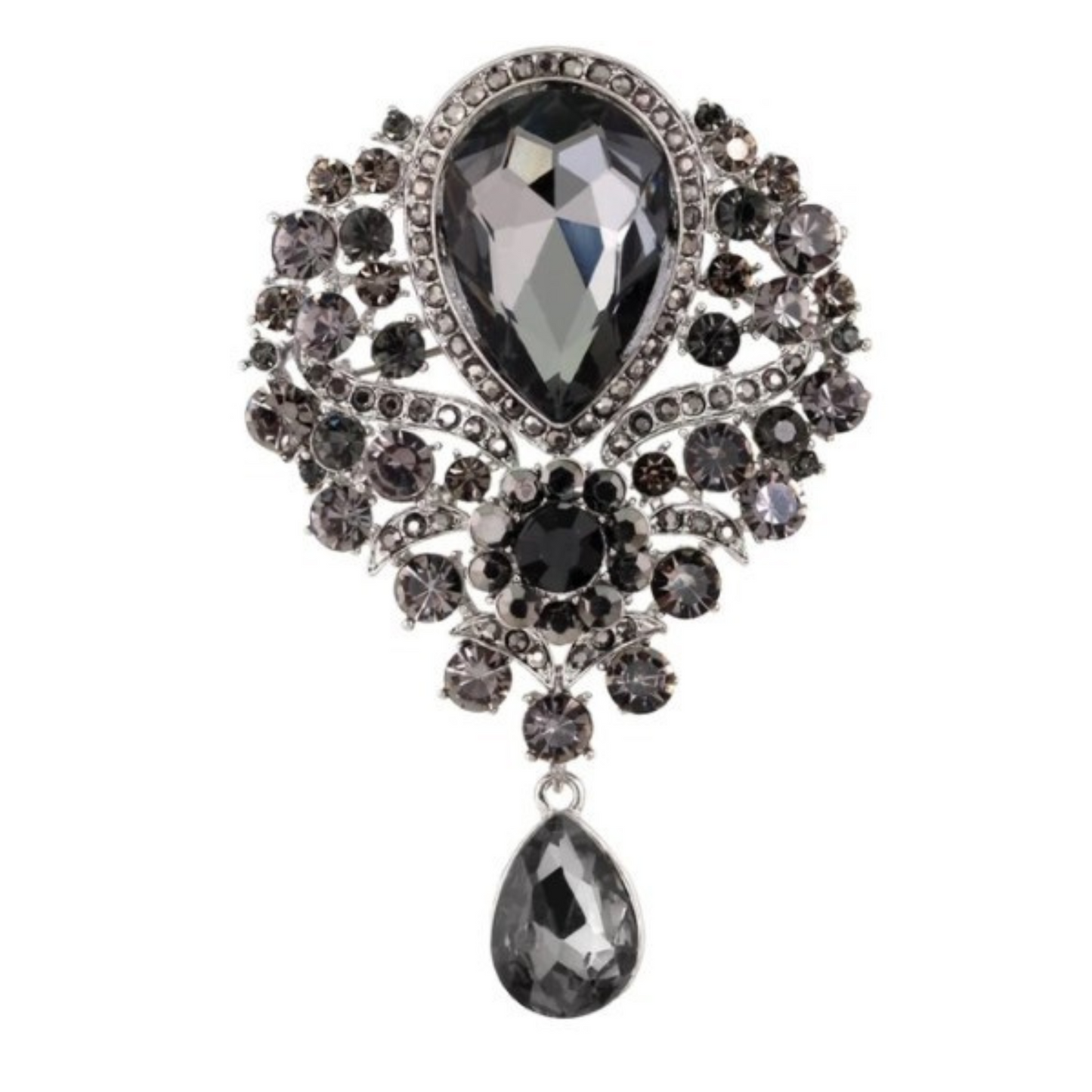 Dark Grey Teardrop Crystal And Rhinestones Fashion Brooch Pin