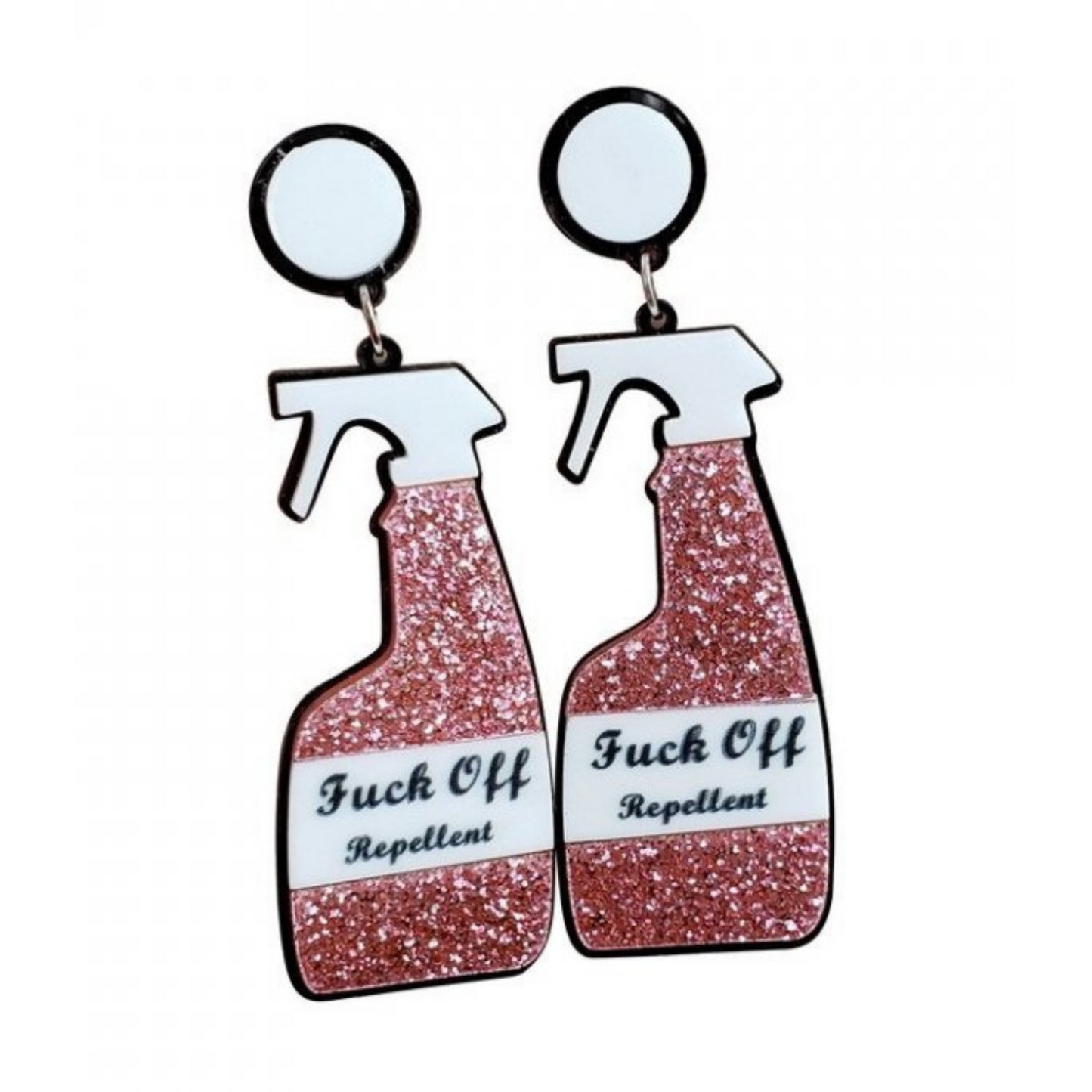 Mauve F*ck Off Sparkly Retro Statement Fashion Earrings